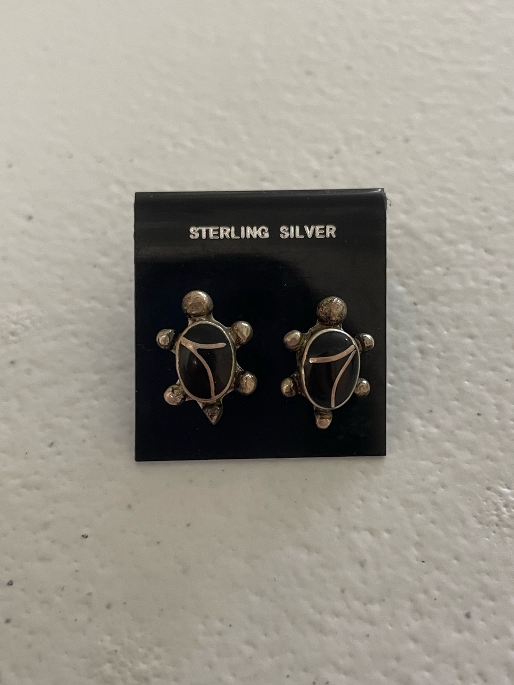Vintage Sterling Silver Turtle Stud Earrings | Black & Silver